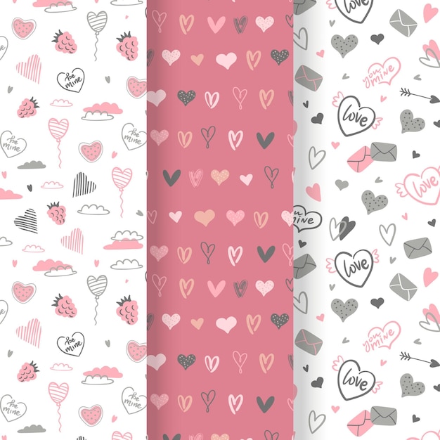 Hand drawn valentine's day pattern pack