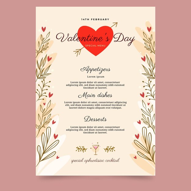 Hand drawn valentine's day plant menu template