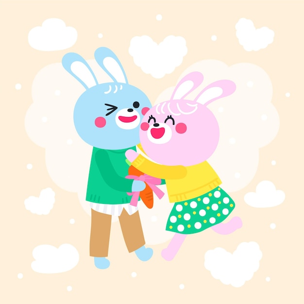 Hand drawn valentine's day rabbit couple