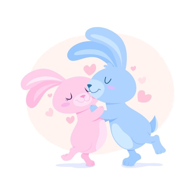 Hand drawn valentine's day rabbits couple