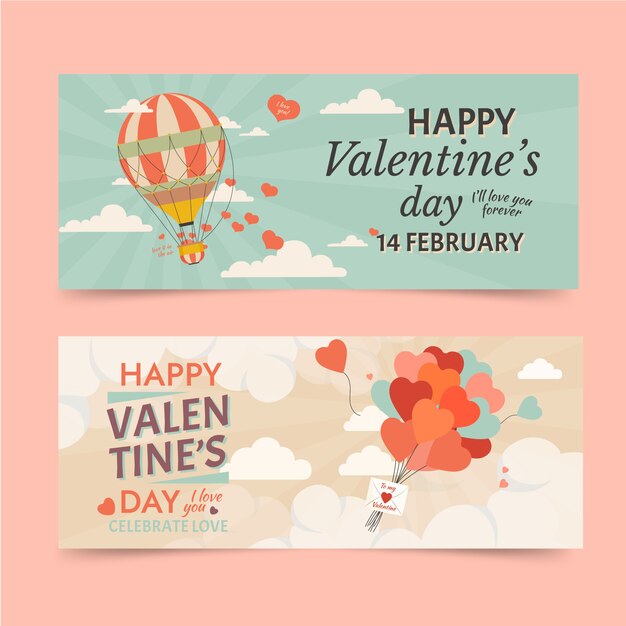 Hand drawn valentine's day sale horizontal banners set