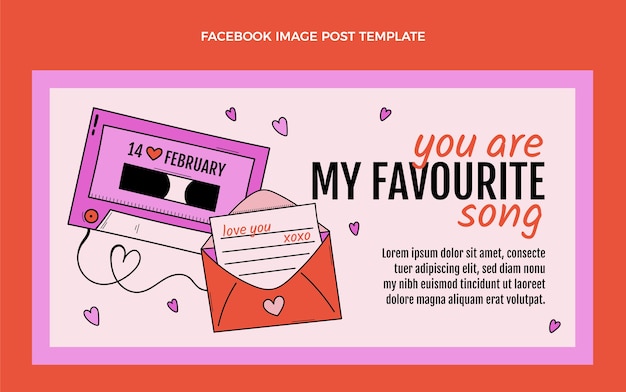 Hand drawn valentine's day social media post template