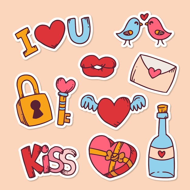 Hand drawn valentine's day stickers collection