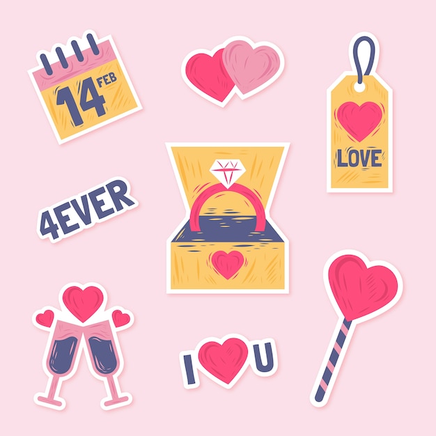 Hand drawn valentine's day stickers collection