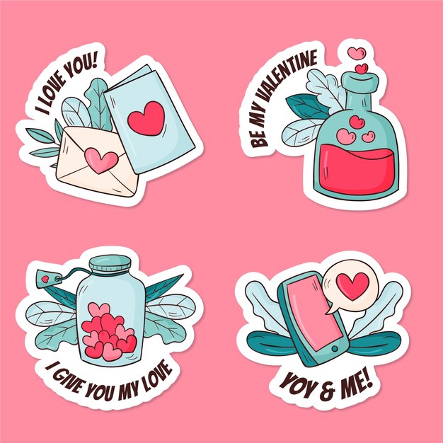 Hand drawn valentine's day stickers collection