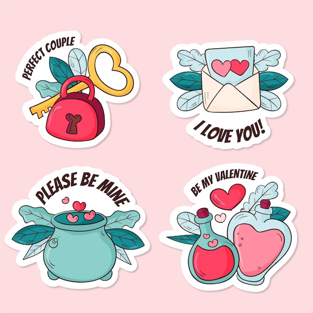 Hand drawn valentine's day stickers collection