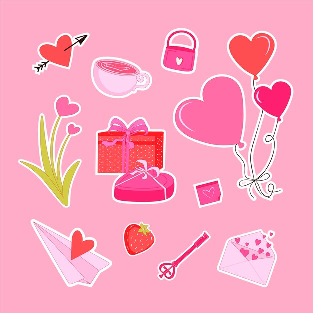 Hand drawn valentine's day stickers collection