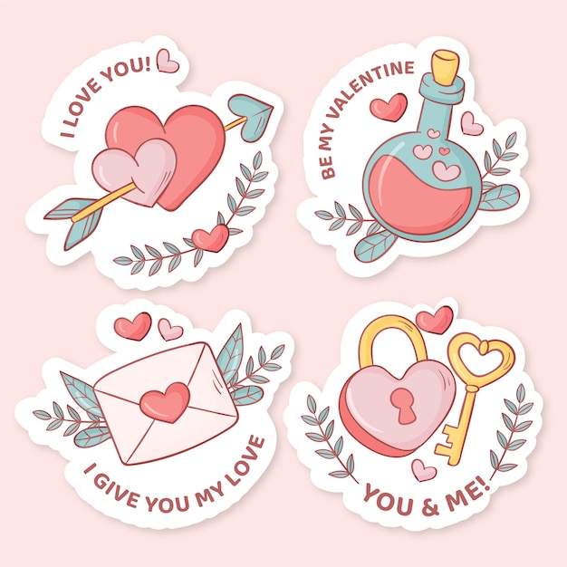 Hand drawn valentine's day stickers collection