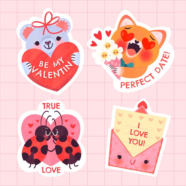 Hand drawn valentine's day stickers collection