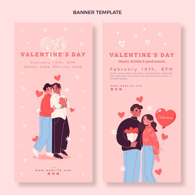 Hand drawn valentine's day vertical banners set