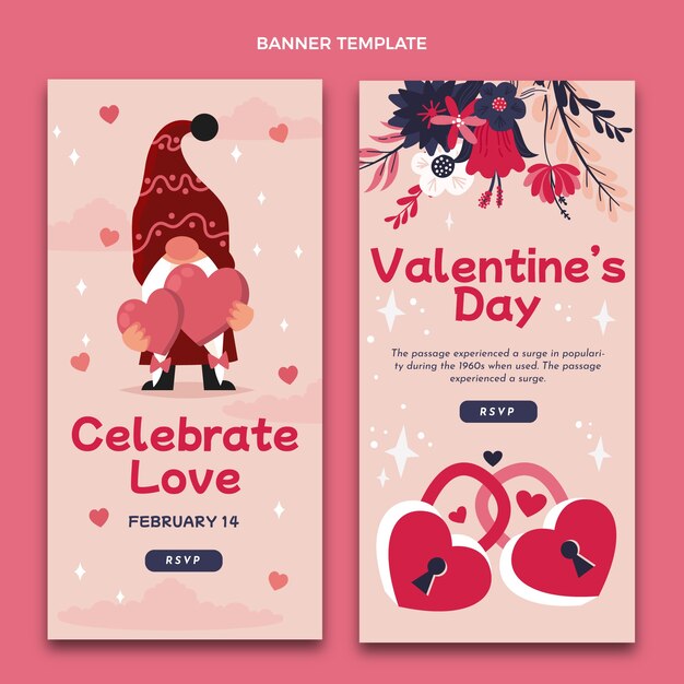 Hand drawn valentine's day vertical banners set