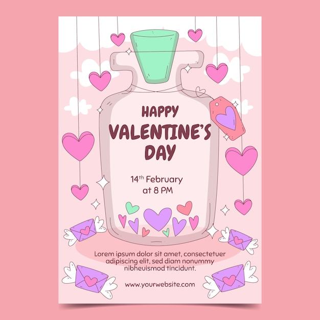 Hand drawn valentine's day vertical flyer template