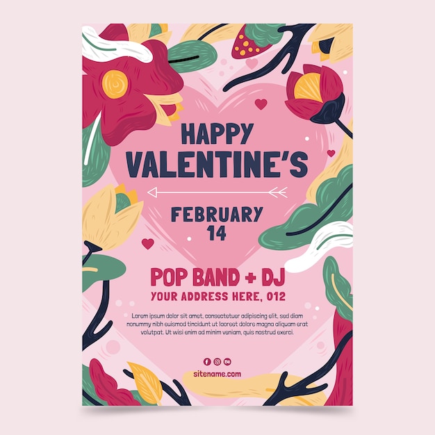 Hand drawn valentine's day vertical flyer template