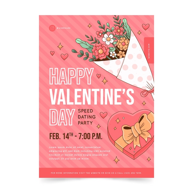 Hand drawn valentine's day vertical flyer template