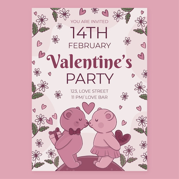 Hand drawn valentine's day vertical flyer template