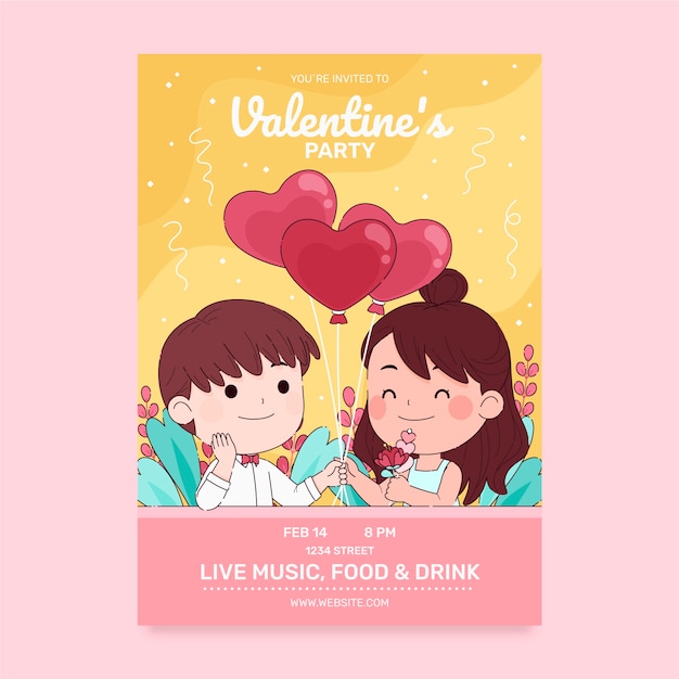 Hand drawn valentine's day vertical flyer template