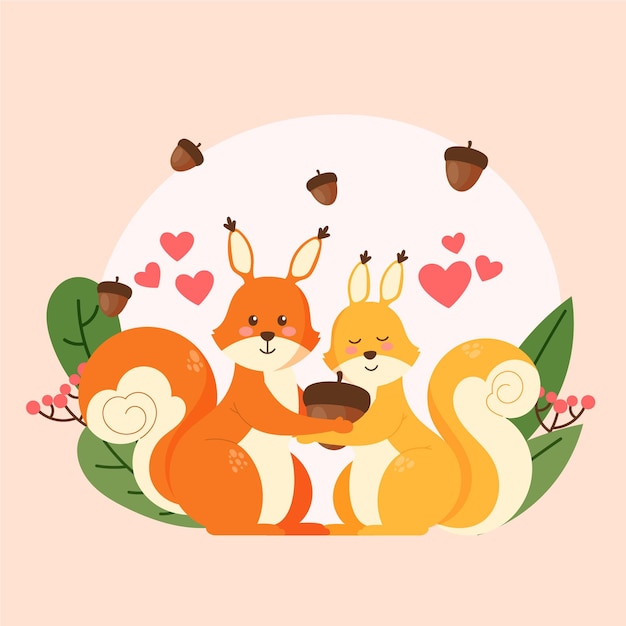 Hand drawn valentines day animal couple