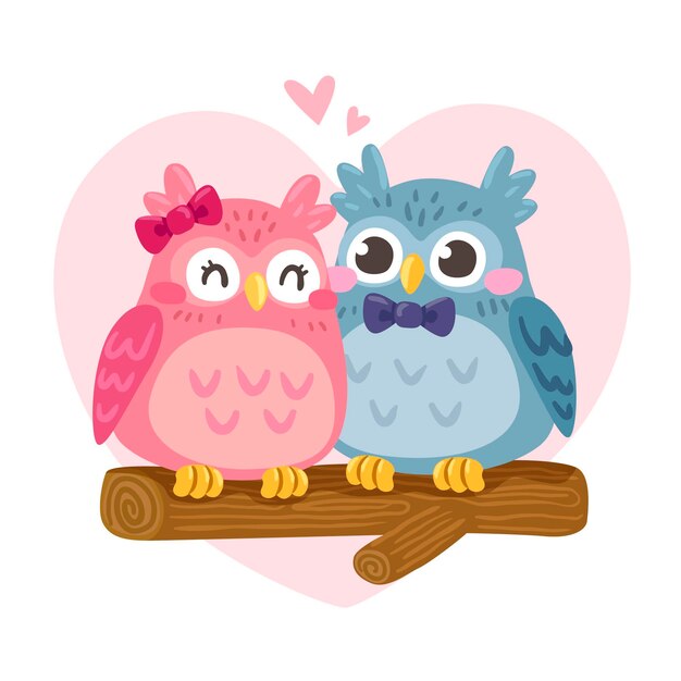 Hand drawn valentines day animal couple