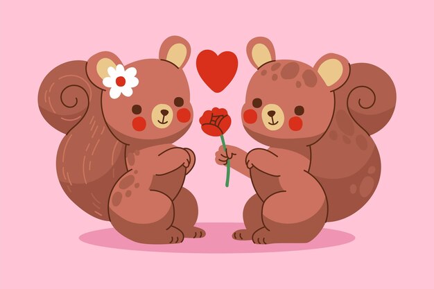 Hand drawn valentines day animal couple