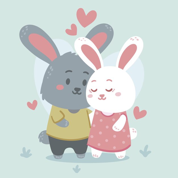 Hand drawn valentines day animal couple