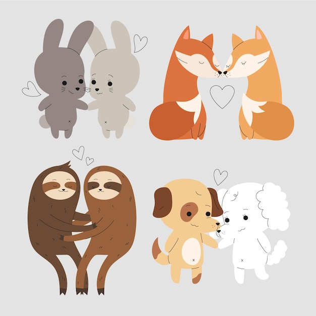 Free Vector hand drawn valentines day animal couple