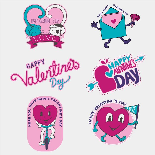 Hand drawn valentines day badge collection