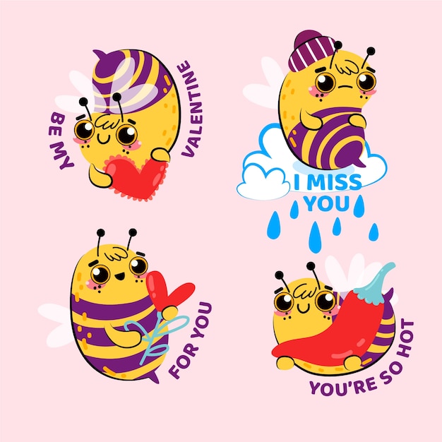 Free Vector hand-drawn valentines day badge collection