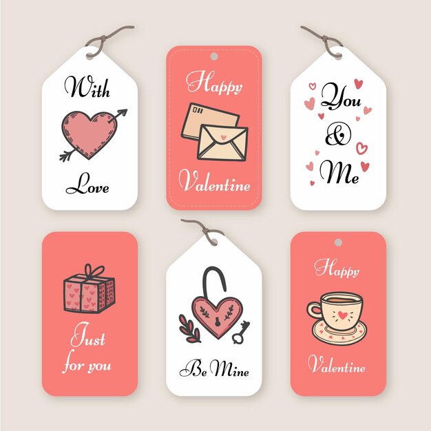 Hand drawn valentines day badge collection