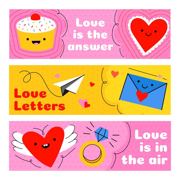 Hand drawn valentines day banners template