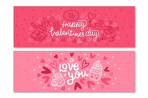 Free Vector hand drawn valentines day banners template