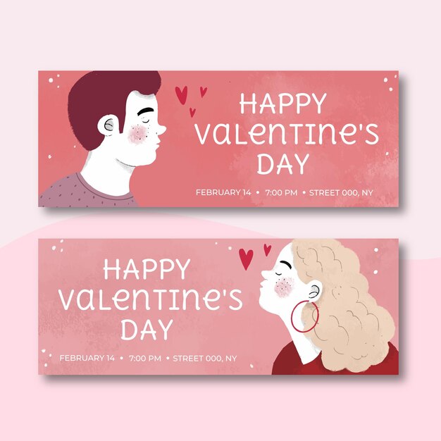 Free Vector hand drawn valentines day banners template