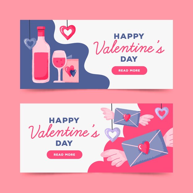 Hand-drawn valentines day banners