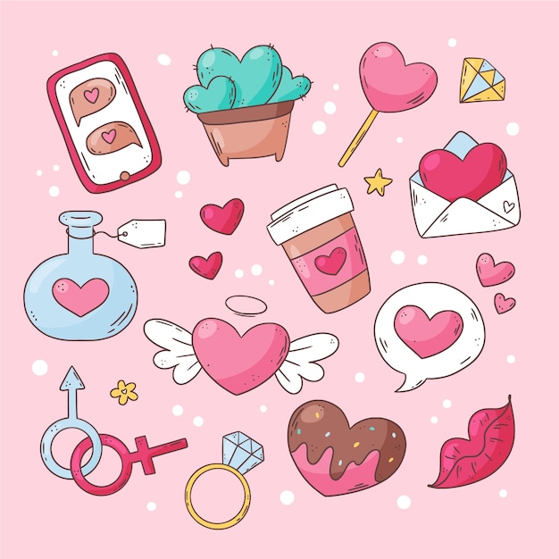 Hand drawn valentines day celebration elements collection