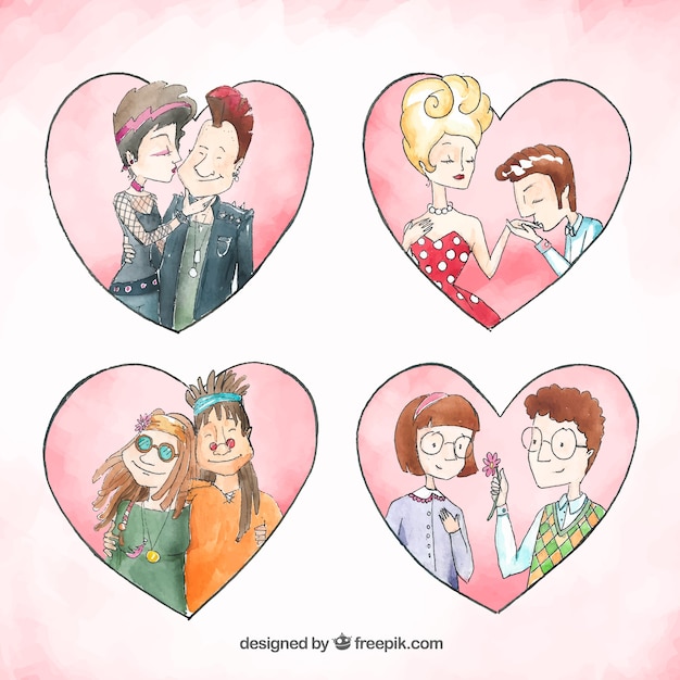 Free Vector hand drawn valentines day couple collection