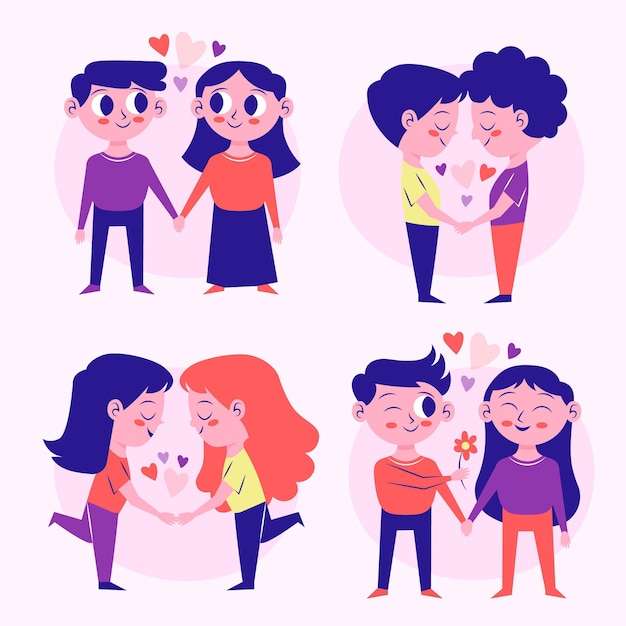 Free Vector hand drawn valentines day couple collection