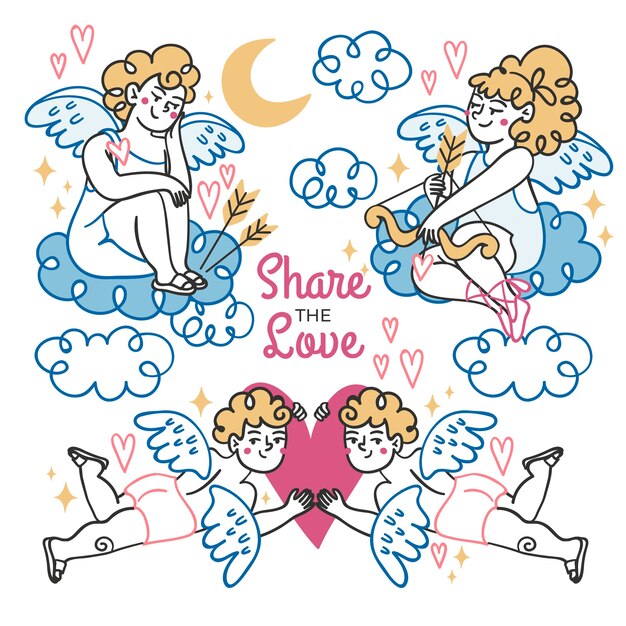 Hand drawn valentines day cupid characters collection