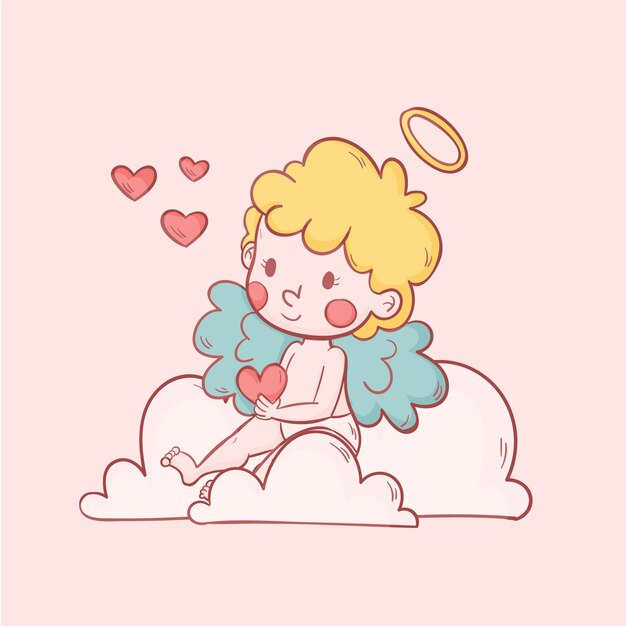 Hand drawn valentines day cupid illustration