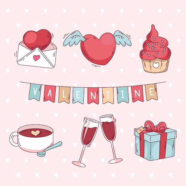 Free Vector hand drawn valentines day element collection