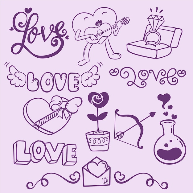 Free vector hand drawn valentines day element collection