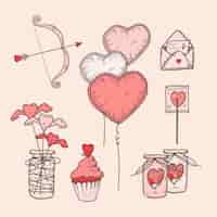 Free vector hand-drawn valentines day element collection