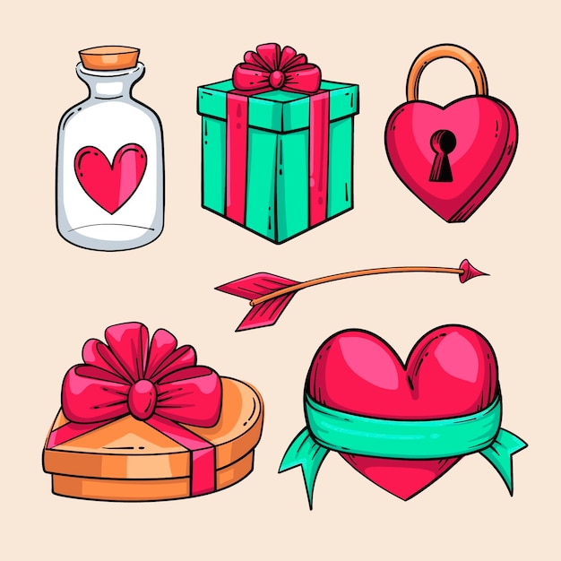 Free Vector hand drawn valentines day element collection