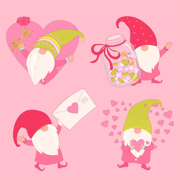 Free Vector hand drawn valentines day gnomes collection