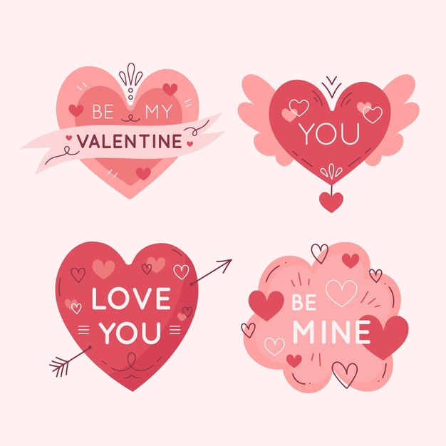 Hand-drawn valentines day label collection