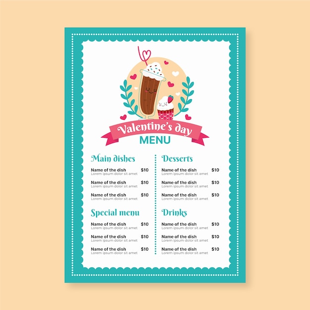 Hand drawn valentines day menu template