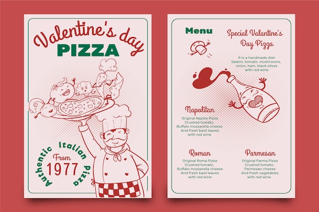 Hand drawn valentines day menu template