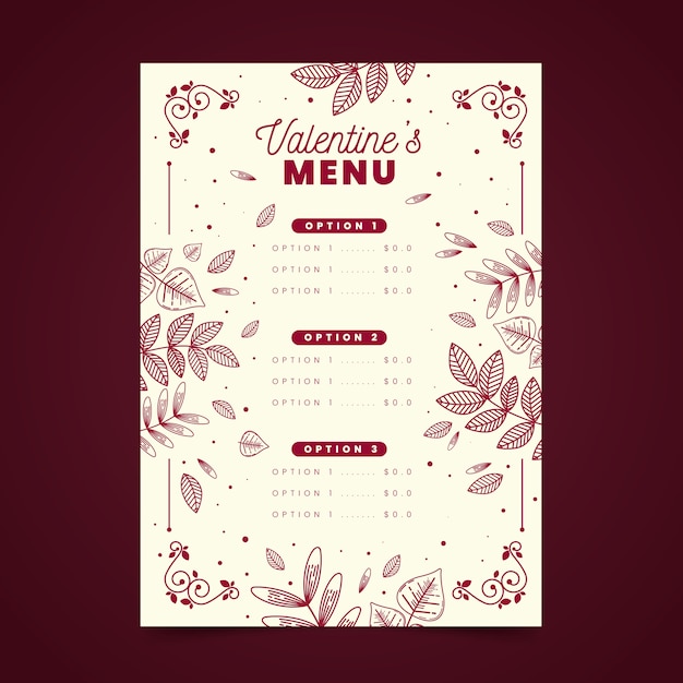 Hand drawn valentines day menu template