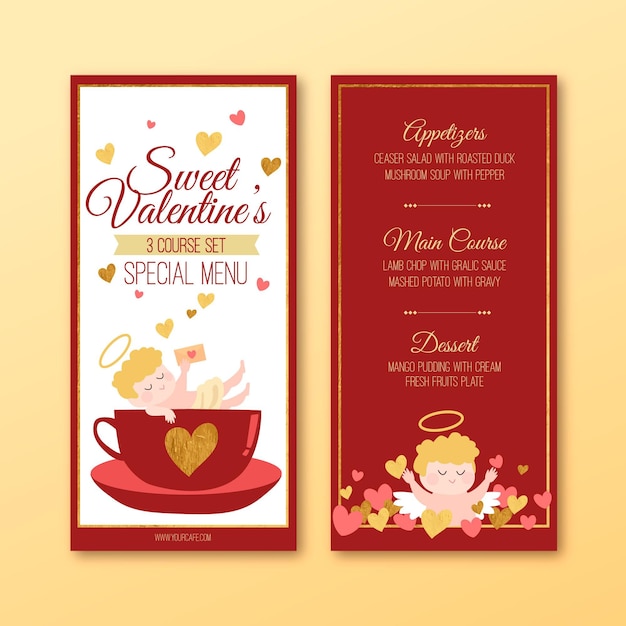 Hand drawn valentines day menu template