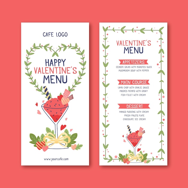 Hand drawn valentines day menu template