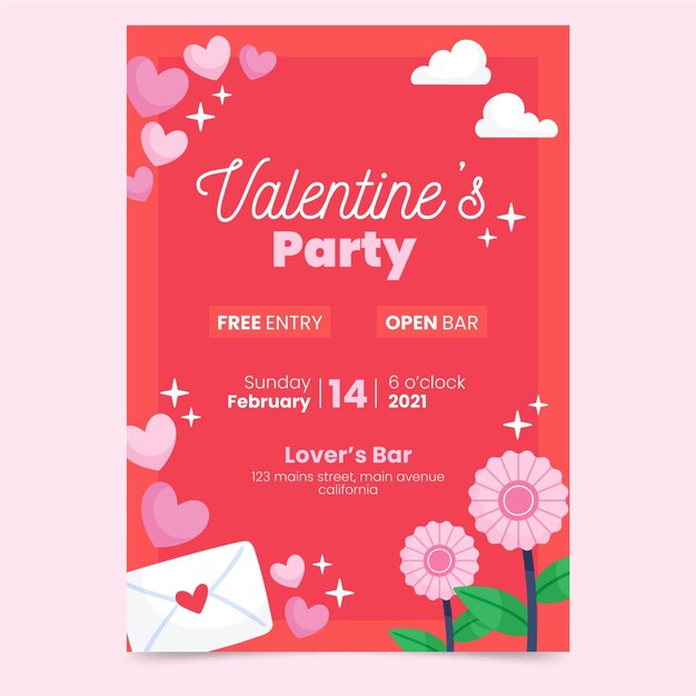 Hand drawn valentines day party poster template