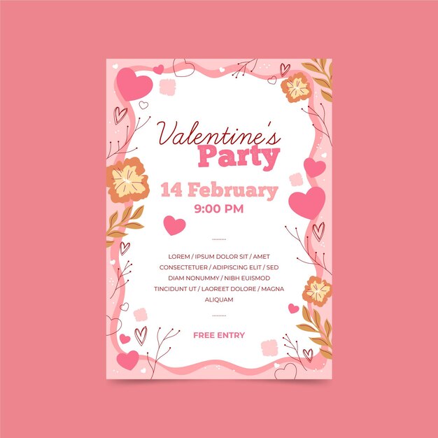 Hand drawn valentines day party poster template